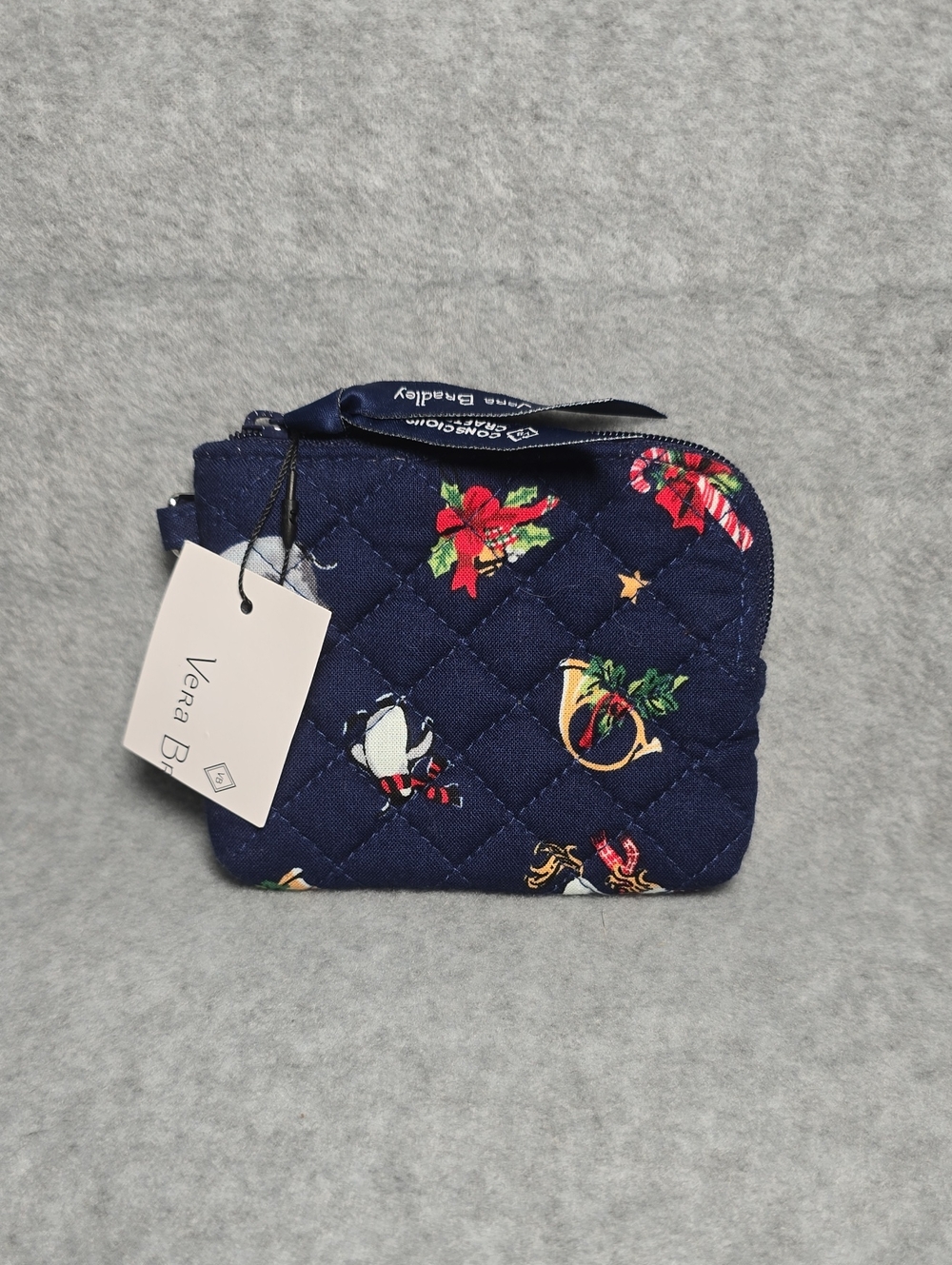 Vera Bradley Navy Quilted Coin Pouch with Holiday Motifs